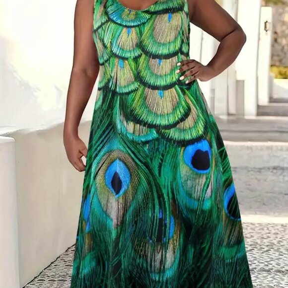 Ladies size 3X Peacock print maxi dress - Picture 5 of 9